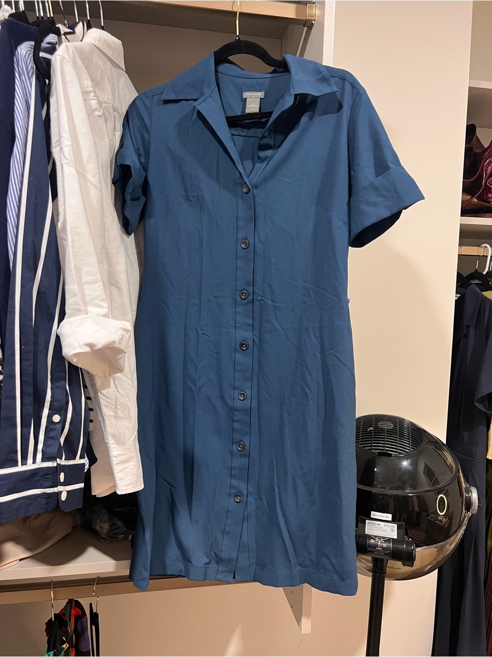 Ann Taylor Button-Front Shirt Dress - Teal Blue